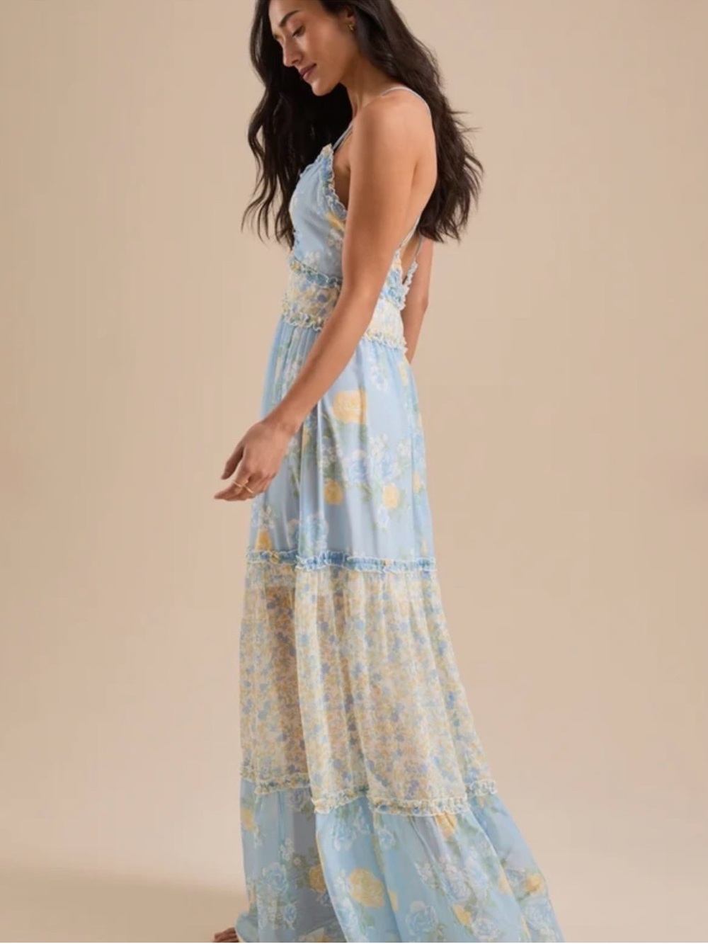 Altar'd State Raine Maxi Dress Blue Yellow Floral - Picture 3 of 15